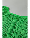 Green Pointelle Knit Scallop Edge Short Sleeve Top - L
