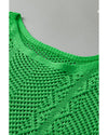 Green Pointelle Knit Scallop Edge Short Sleeve Top - L