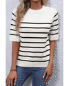 White Stripe Striped Half Sleeve Knitted Tee - L