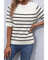 White Stripe Striped Half Sleeve Knitted Tee - L