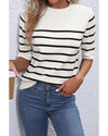 White Stripe Striped Half Sleeve Knitted Tee - L
