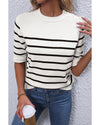 White Stripe Striped Half Sleeve Knitted Tee - L