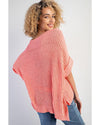 Fresh Salmon Rolled Cuffs Loose Knit Tee with Slits - L