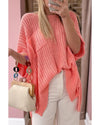 Fresh Salmon Rolled Cuffs Loose Knit Tee with Slits - L