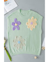 Moonlight Jade Multi Crochet Flower Knit Short Sleeve Sweater Top - XL