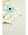 White Crochet Flower Hollow-out Sweater T Shirt - M