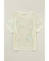 White Crochet Flower Hollow-out Sweater T Shirt - XL