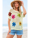 White Crochet Flower Hollow-out Sweater T Shirt - XL