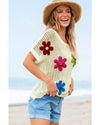 White Crochet Flower Hollow-out Sweater T Shirt - XL