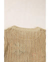 Light French Beige Crochet Flower Hollow-out Sweater T Shirt - L