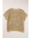 Light French Beige Crochet Flower Hollow-out Sweater T Shirt - L