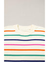 Beige Stripe Dropped Short Sleeve Boxy Fit Knitted Top - L