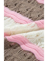 Brown Stripe Color Block Hollow Out Crochet Half Sleeve Sweater - M