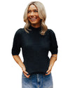Black Knotted Keyhole Nape Short Sleeve Knit Sweater - L