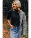 Black Knotted Keyhole Nape Short Sleeve Knit Sweater - L