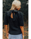 Black Knotted Keyhole Nape Short Sleeve Knit Sweater - M