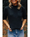Black Knotted Keyhole Nape Short Sleeve Knit Sweater - M