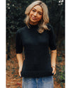 Black Knotted Keyhole Nape Short Sleeve Knit Sweater - S