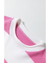 Pink Stripe Dropped Short Sleeve Lightweight Knitted Top - L