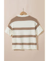 Khaki Stripe Dropped Short Sleeve Lightweight Knitted Top - L