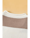 Khaki Stripe Dropped Short Sleeve Lightweight Knitted Top - L