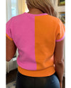 Flamingo 2-tone Color Block Knit Cap Sleeve Sweater Top - L