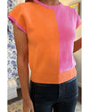 Flamingo 2-tone Color Block Knit Cap Sleeve Sweater Top - XL