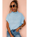 Iceland Blue High Neck Bat Short Sleeve Sweater - L