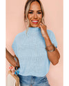 Iceland Blue High Neck Bat Short Sleeve Sweater - XL