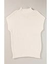 Beige High Neck Bat Short Sleeve Sweater - L