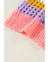 Pink Stripe Colorblock Hollowed Crochet 3/4 Sleeve Sweater - XL