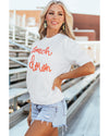 White Touchdown Tinsel Puff Short Sleeve Crew Neck Sweater - M