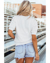 White Touchdown Tinsel Puff Short Sleeve Crew Neck Sweater - XL