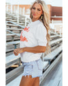 White Touchdown Tinsel Puff Short Sleeve Crew Neck Sweater - XL