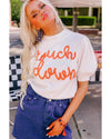 White Touchdown Tinsel Puff Short Sleeve Crew Neck Sweater - XL