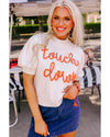 White Touchdown Tinsel Puff Short Sleeve Crew Neck Sweater - XL