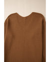 Camel Ribbed Knit Drop Sleeve V Neck Loose Fit Sweater - S