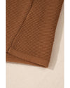 Camel Ribbed Knit Drop Sleeve V Neck Loose Fit Sweater - S