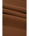 Camel Ribbed Knit Drop Sleeve V Neck Loose Fit Sweater - S
