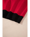 Red Sequin Rugby Color Block Puff Short Sleeve Sweater - XL