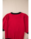 Red Sequin Rugby Color Block Puff Short Sleeve Sweater - XL