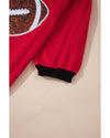 Red Sequin Rugby Color Block Puff Short Sleeve Sweater - XL
