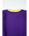 Purple Sequin Rugby Color Block Puff Short Sleeve Sweater - XL