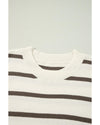 Azura Exchange Brown Stripe Side Slits Crewneck Short Sleeve Sweater Tee - L