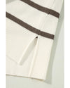 Azura Exchange Brown Stripe Side Slits Crewneck Short Sleeve Sweater Tee - XL