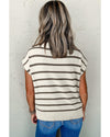 Azura Exchange Brown Stripe Side Slits Crewneck Short Sleeve Sweater Tee - XL