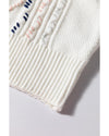 White Multicolor Stitch Detail Cable Knit Short Sleeve Sweater - L