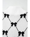 Black Preppy Vibes Bow Print Zipped Collar Sweater Tee - M