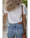 White Pointelle Knit Short Puff Sleeve Crewneck Sweater - XL