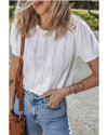 White Pointelle Knit Short Puff Sleeve Crewneck Sweater - XL